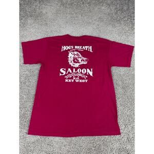Hogs Breath Saloon Shirt Mens Large Maroon Red White Key West Florida Casual